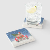 Cocker Spaniel Dog-auto rijden met sneeuwkerst Stenen Onderzetter (Zijkant)