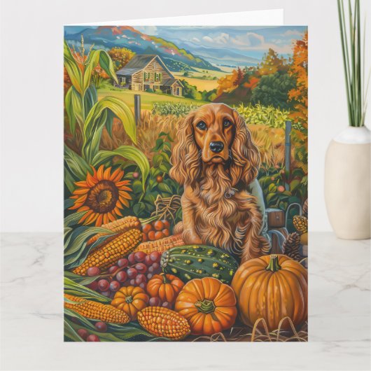 Cocker Spaniel Dog Autumn Harvest Thanksgiving Kaart (Voorkant)