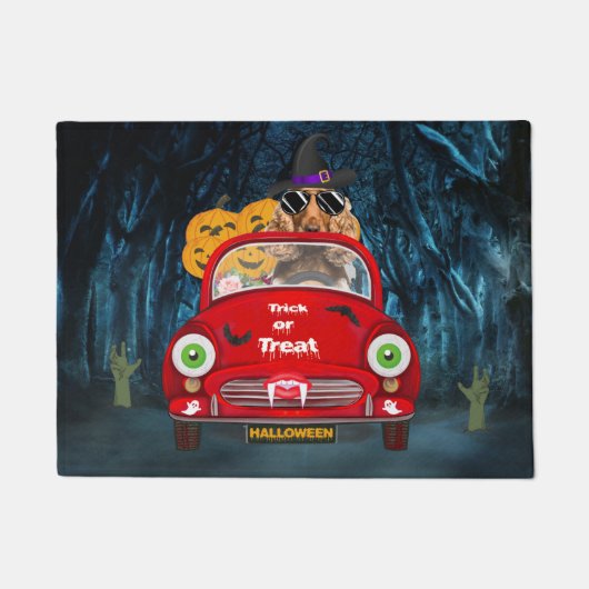 Cocker Spaniel Dog Driving Car Scary Halloween Deurmat (Voorkant)