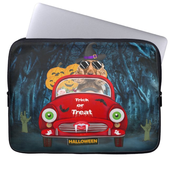 Cocker Spaniel Dog Driving Car Scary Halloween Laptop Sleeve (Voorkant)
