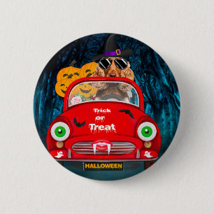 Cocker Spaniel Dog Driving Car Scary Halloween Ronde Button 5,7 Cm