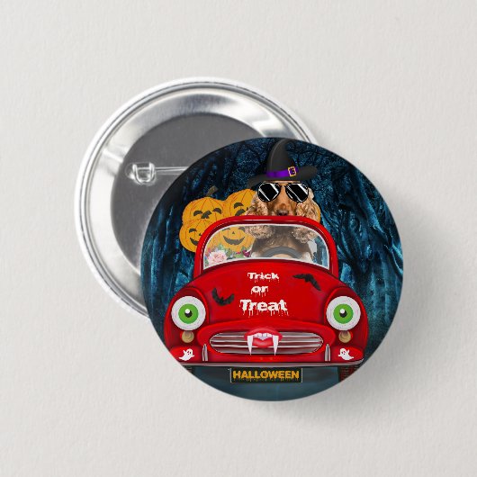 Cocker Spaniel Dog Driving Car Scary Halloween Ronde Button 5,7 Cm (Voorkant /achterkant)