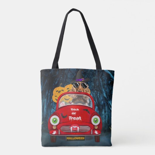 Cocker Spaniel Dog Driving Car Scary Halloween Tote Bag (Achterkant)