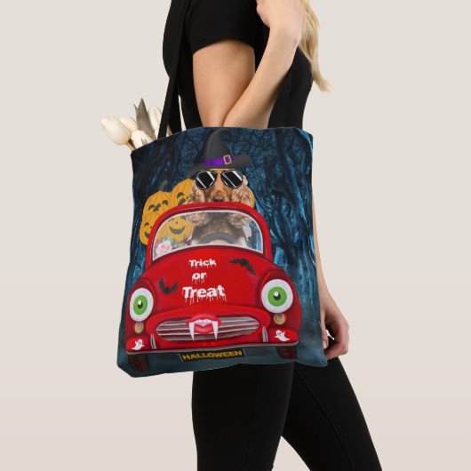 Cocker Spaniel Dog Driving Car Scary Halloween Tote Bag (Dichtbij)