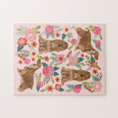 Cocker Spaniel Dog Florals roze Legpuzzel (Horizontaal)