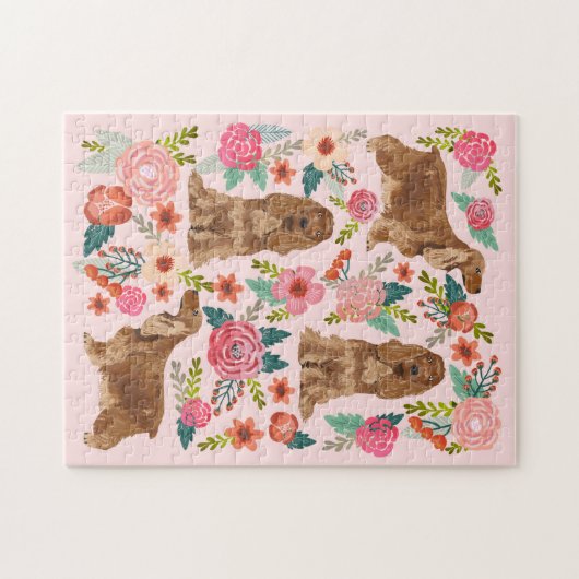 Cocker Spaniel Dog  Florals roze Legpuzzel (Horizontaal)