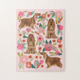 Cocker Spaniel Dog Florals roze Legpuzzel