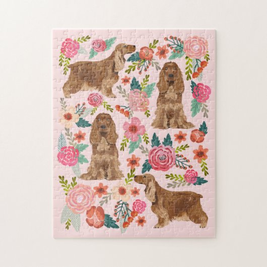 Cocker Spaniel Dog Florals roze Legpuzzel (Verticaal)
