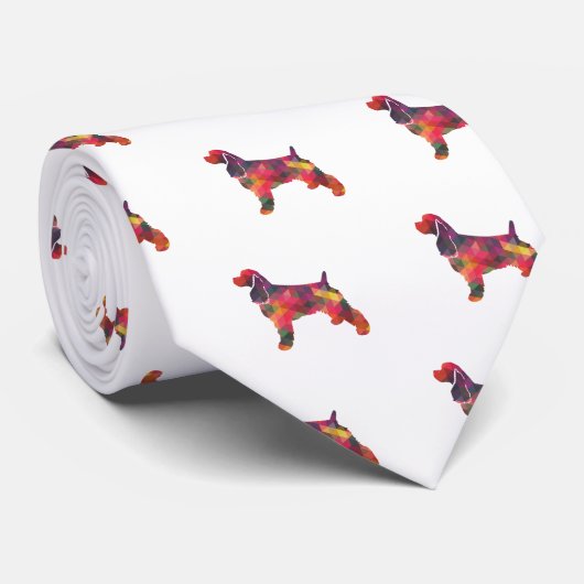 Cocker Spaniel Dog Geometric Pattern Silhouette Stropdas (Opgerold)