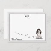 Cocker Spaniel Dog Gray Border Monogram Jouw naam Notitiekaartje (Voorkant / Achterkant)