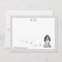 Cocker Spaniel Dog Gray Border Monogram Jouw naam Notitiekaartje
