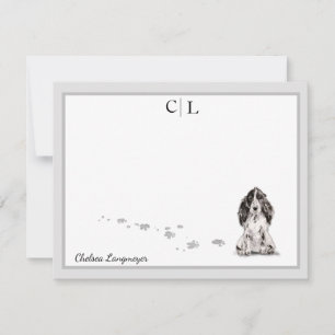 Cocker Spaniel Dog Gray Border Monogram Jouw naam Notitiekaartje