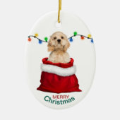 Cocker Spaniel Dog in Gift Bag met Kerstmis Keramisch Ornament (Voorkant)