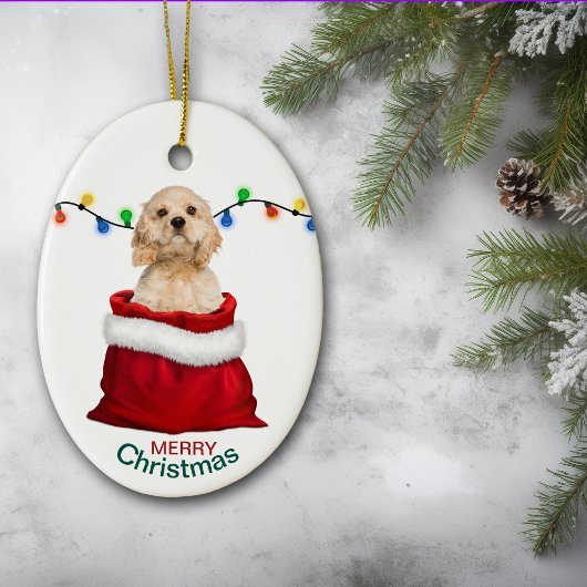 Cocker Spaniel Dog in Gift Bag met Kerstmis Keramisch Ornament