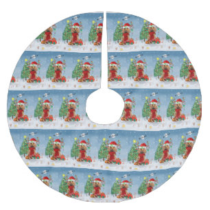 Cocker Spaniel Dog in sneeuw met kerstcadeaus Kerstboom Rok