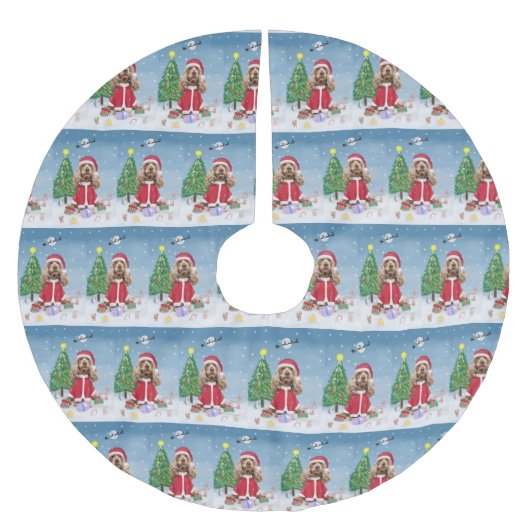 Cocker Spaniel Dog in sneeuw met kerstcadeaus Kerstboom Rok (Voorkant)