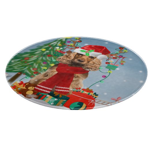Cocker Spaniel Dog in sneeuw met kerstcadeaus Snijplank (Hoek)