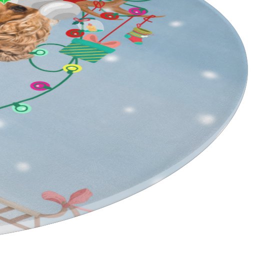 Cocker Spaniel Dog in sneeuw met kerstcadeaus Snijplank (Hoek)