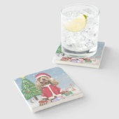 Cocker Spaniel Dog in sneeuw met kerstcadeaus Stenen Onderzetter (Zijkant)