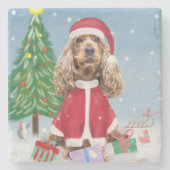 Cocker Spaniel Dog in sneeuw met kerstcadeaus Stenen Onderzetter (Voorkant)