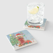 Cocker Spaniel Dog in sneeuw met kerstcadeaus Stenen Onderzetter (Zijkant)