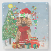 Cocker Spaniel Dog in sneeuw met kerstcadeaus Stenen Onderzetter (Voorkant)