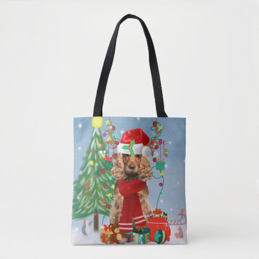 Cocker Spaniel Dog in sneeuw met kerstcadeaus Tote Bag (Voorkant)