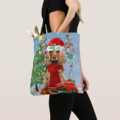 Cocker Spaniel Dog in sneeuw met kerstcadeaus Tote Bag (Dichtbij)