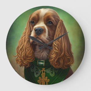 Cocker Spaniel Dog in St. Patrick's Day Dress Grote Klok