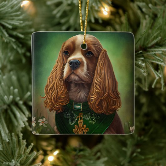 Cocker Spaniel Dog in St. Patrick's Day Dress Keramisch Ornament (Boom)