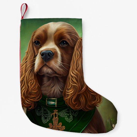 Cocker Spaniel Dog in St. Patrick's Day Dress Kleine Kerstsok (Voorkant)