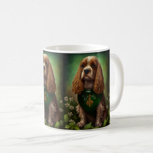 Cocker Spaniel Dog in St. Patrick's Day Dress Koffiemok (Voorkant rechts)