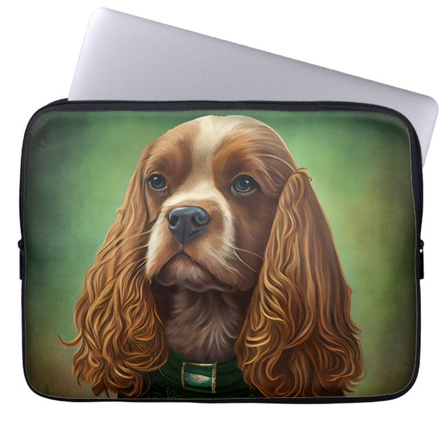 Cocker Spaniel Dog in St. Patrick's Day Dress Laptop Sleeve (Voorkant)
