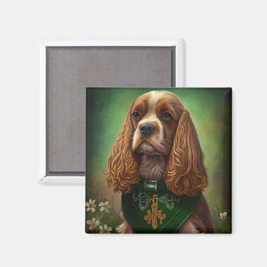 Cocker Spaniel Dog in St. Patrick's Day Dress Magneet (Voorkant / Achterkant)