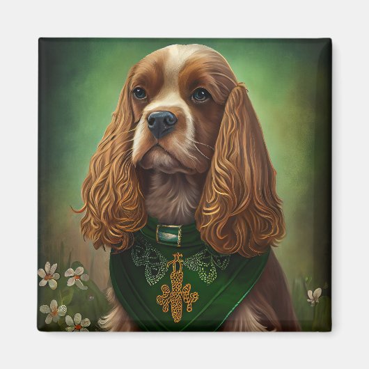 Cocker Spaniel Dog in St. Patrick's Day Dress Magneet (Voorkant)