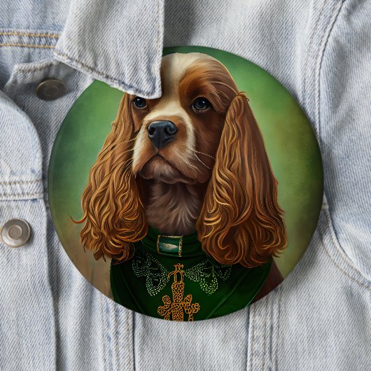 Cocker Spaniel Dog in St. Patrick's Day Dress Ronde Button 6,0 Cm (In situ)