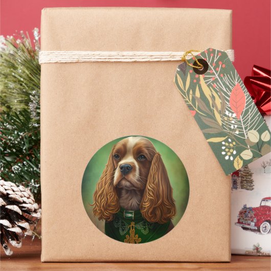 Cocker Spaniel Dog in St. Patrick's Day Dress Ronde Sticker (Feestdagen)