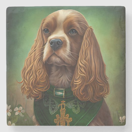 Cocker Spaniel Dog in St. Patrick's Day Dress Stenen Onderzetter (Voorkant)