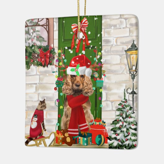 Cocker Spaniel Dog Kerstmis Keramisch Ornament (Links)