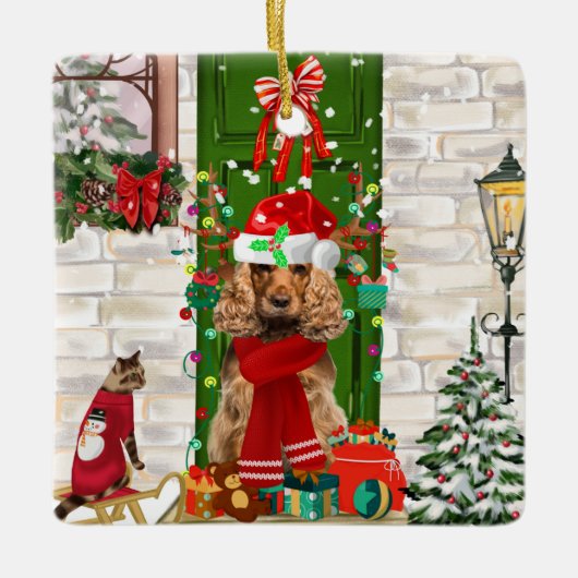 Cocker Spaniel Dog Kerstmis Keramisch Ornament (Voorkant)
