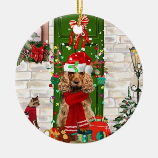 Cocker Spaniel Dog Kerstmis Keramisch Ornament (Voorkant)