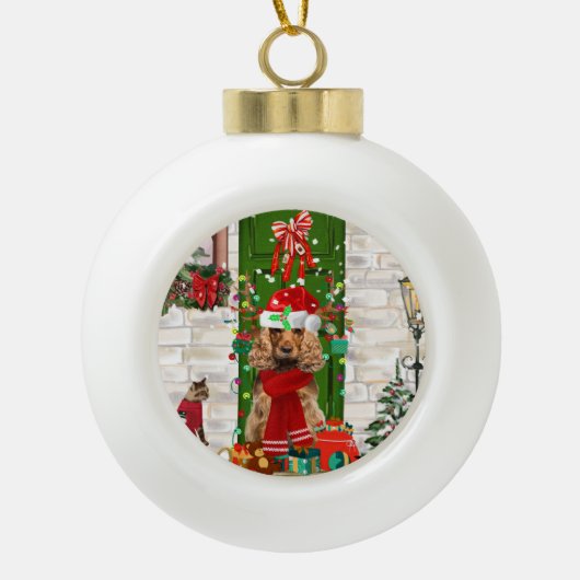Cocker Spaniel Dog Kerstmis Keramische Bal Ornament (Voorkant)