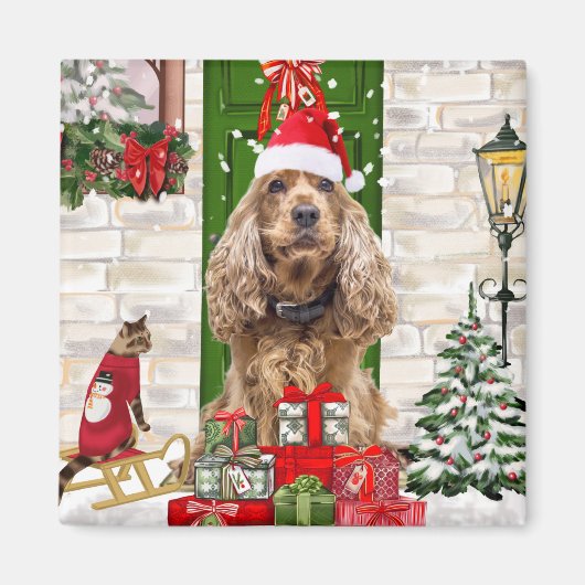 Cocker Spaniel Dog Kerstmis Magneet (Voorkant)