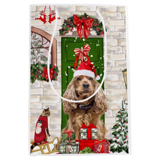Cocker Spaniel Dog Kerstmis Medium Cadeauzakje (Voorkant)