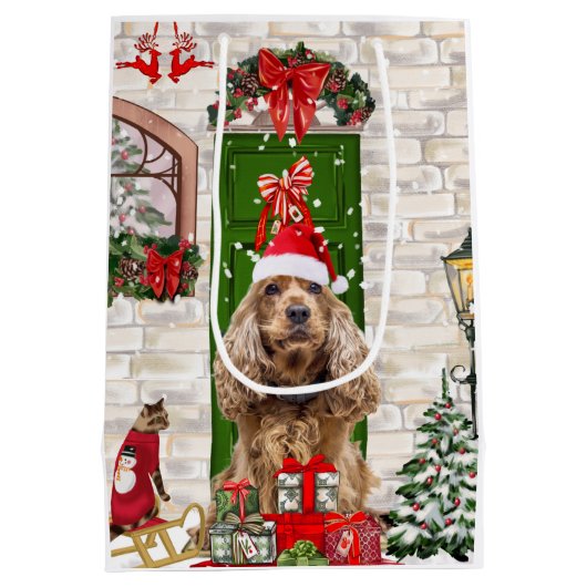 Cocker Spaniel Dog Kerstmis Medium Cadeauzakje (Achterkant)