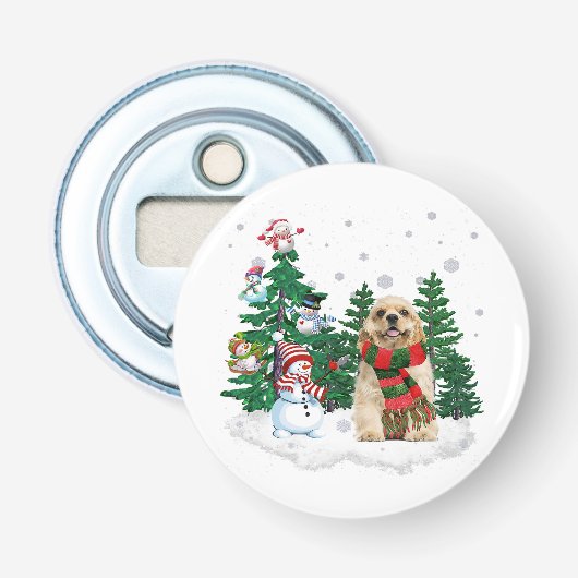 Cocker Spaniel Dog kerstmis Snowman - kerstboom Button Flesopener (Voorkant)