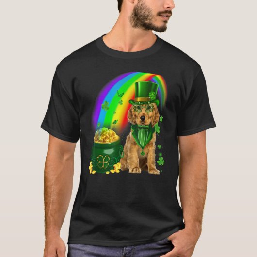 Cocker Spaniel Dog Leprechauns Coins Shamrock Patr T-shirt (Voorkant)