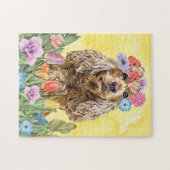 Cocker Spaniel Dog met Flowers Spring Legpuzzel (Horizontaal)