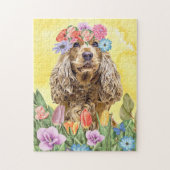 Cocker Spaniel Dog met Flowers Spring Legpuzzel (Verticaal)
