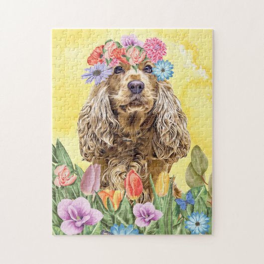 Cocker Spaniel Dog met Flowers Spring Legpuzzel (Verticaal)